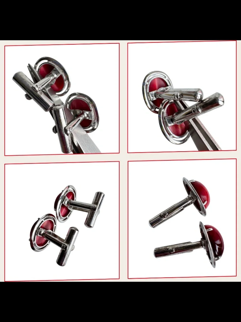Vintage Red Oval Cufflinks Lot 5 Pairs Cabochon Mens Formal Jewelry Groom Gift